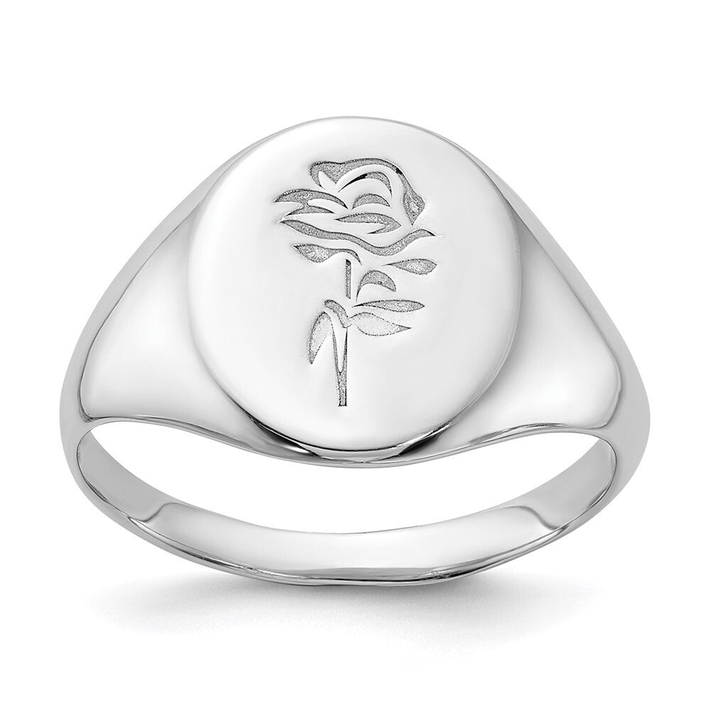 Sterling Silver Rhodium-plated Polished Rose Signet Ring Size 7