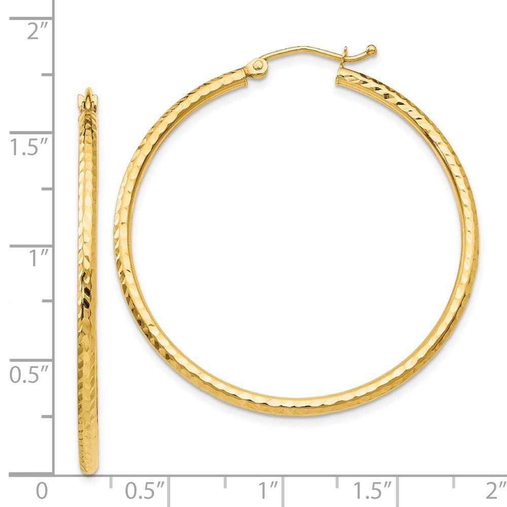 14k Yellow Gold Diamond-cut 2mm Round Tube Hoop Earrings