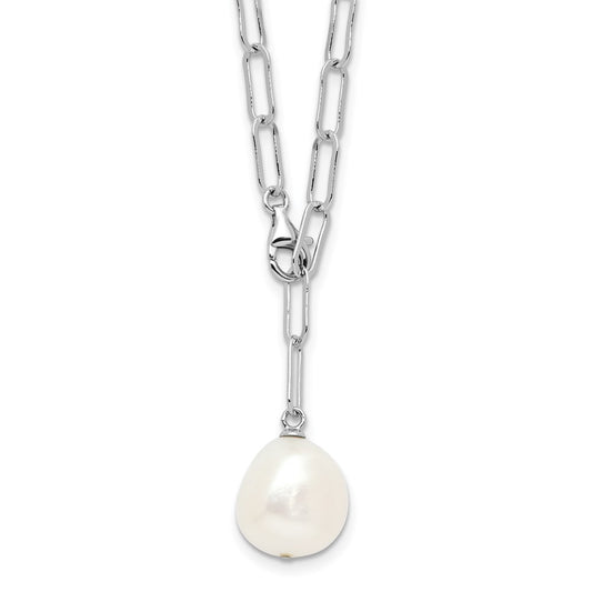 Sterling Silver 12-13mm Teardrop Cultured Pearl Adjustable Necklace 24"