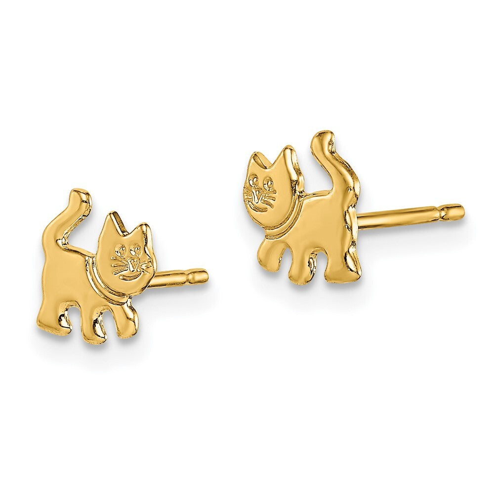 14k Yellow Gold Kitten Stud Earrings Gift for Women