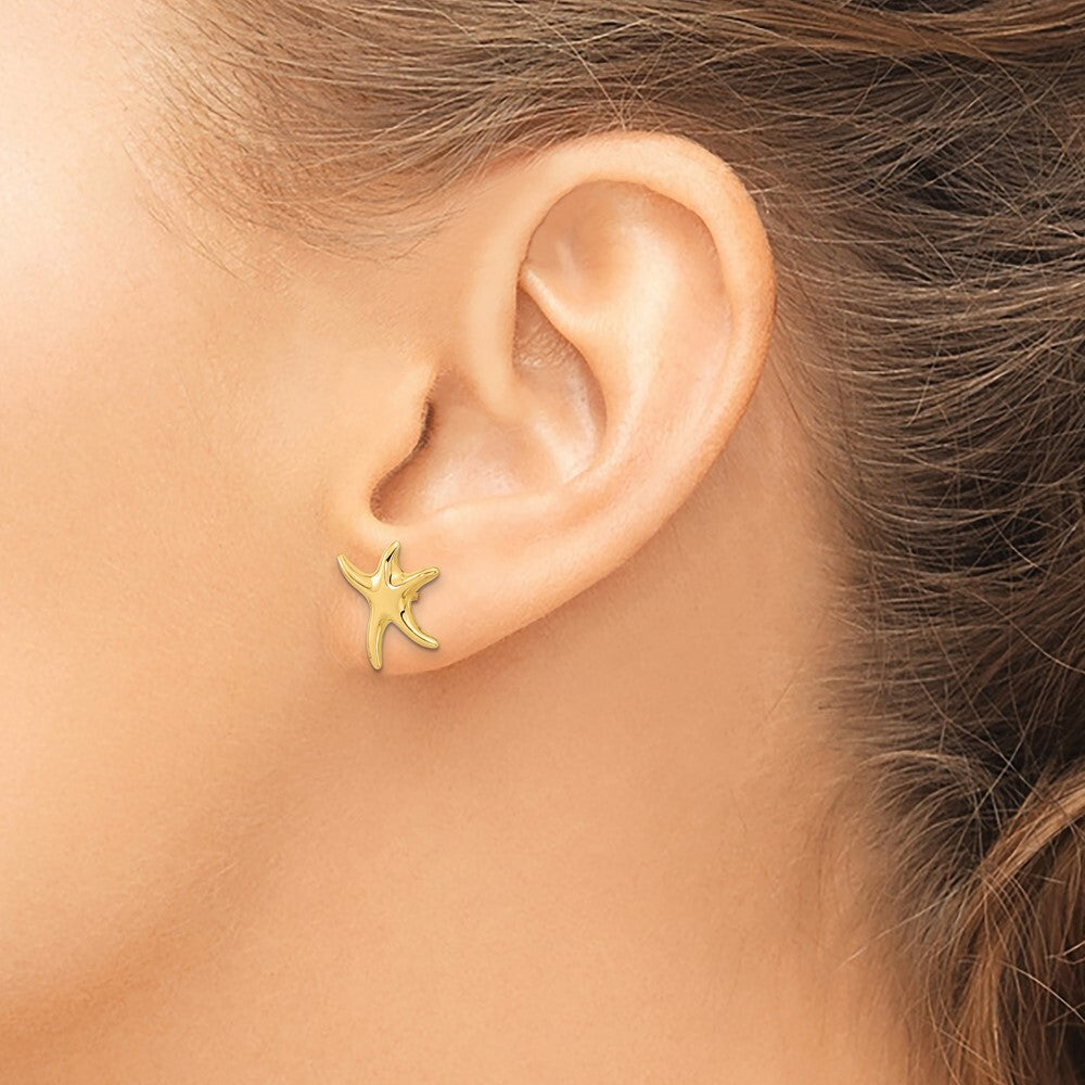 14k Yellow Gold Polished Starfish Stud Earrings Gift for Women