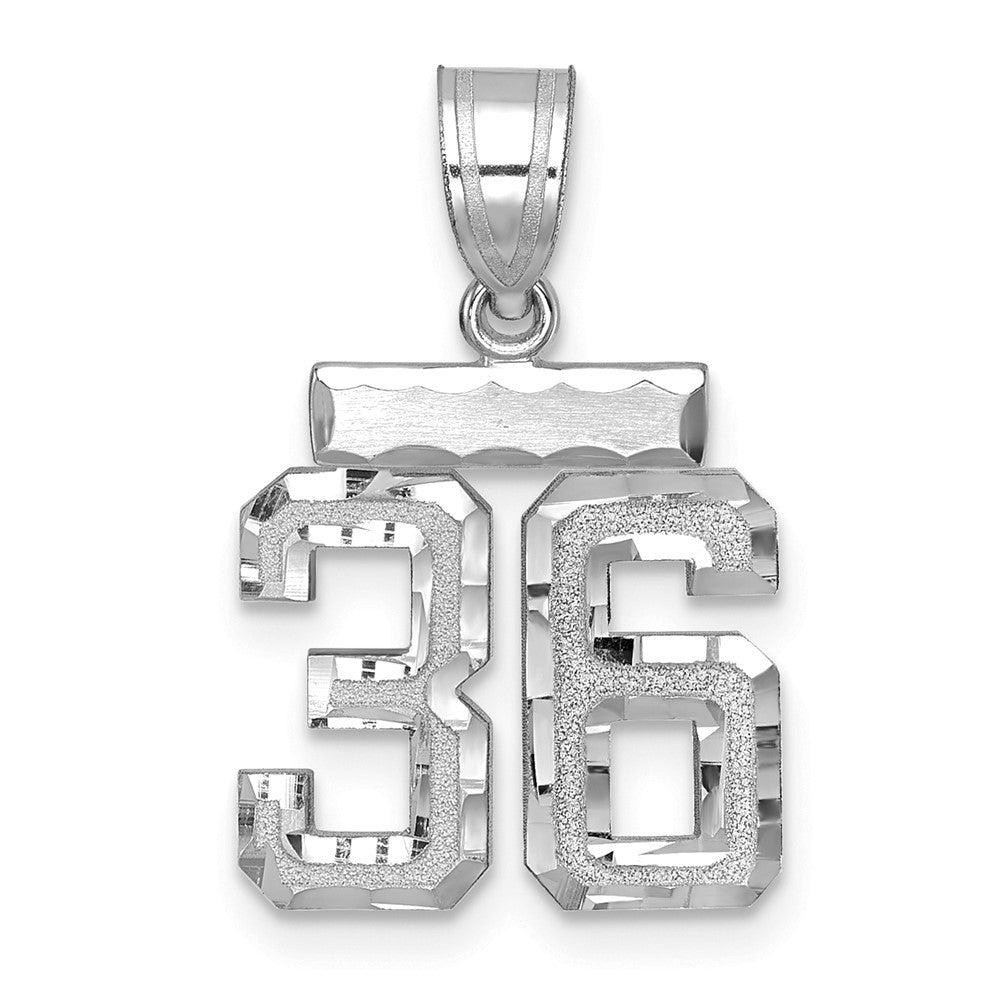 14K White Small Brushed Diamond-cut Number 36 Charm