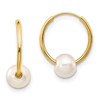 14k Yellow Gold 5-6mm Semi-round Freshwater Cultured Pearl Endless Hoop Earrings
