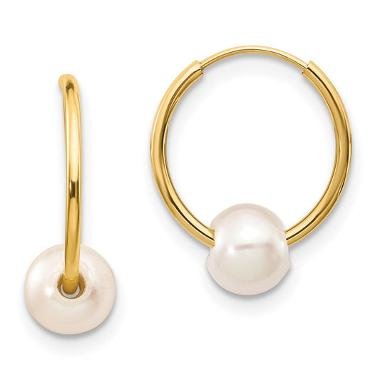 14k Yellow Gold 5-6mm Semi-round Freshwater Cultured Pearl Endless Hoop Earrings
