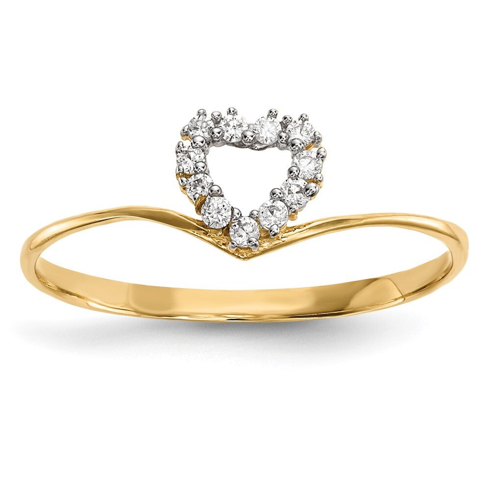 14K Yellow Gold CZ Heart Ring Size 7
