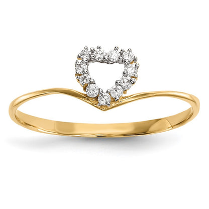 14K Yellow Gold CZ Heart Ring Size 7