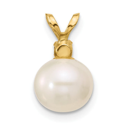 14k Yellow Gold 8-8.5mm White Round Freshwater Cultured Pearl & Garnet Pendant