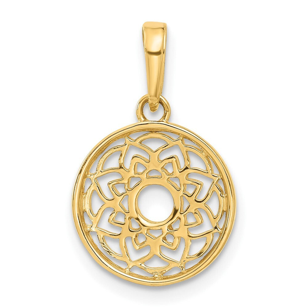 14k Yellow Gold and White Rhodium Polished Floral Design Circle Pendant