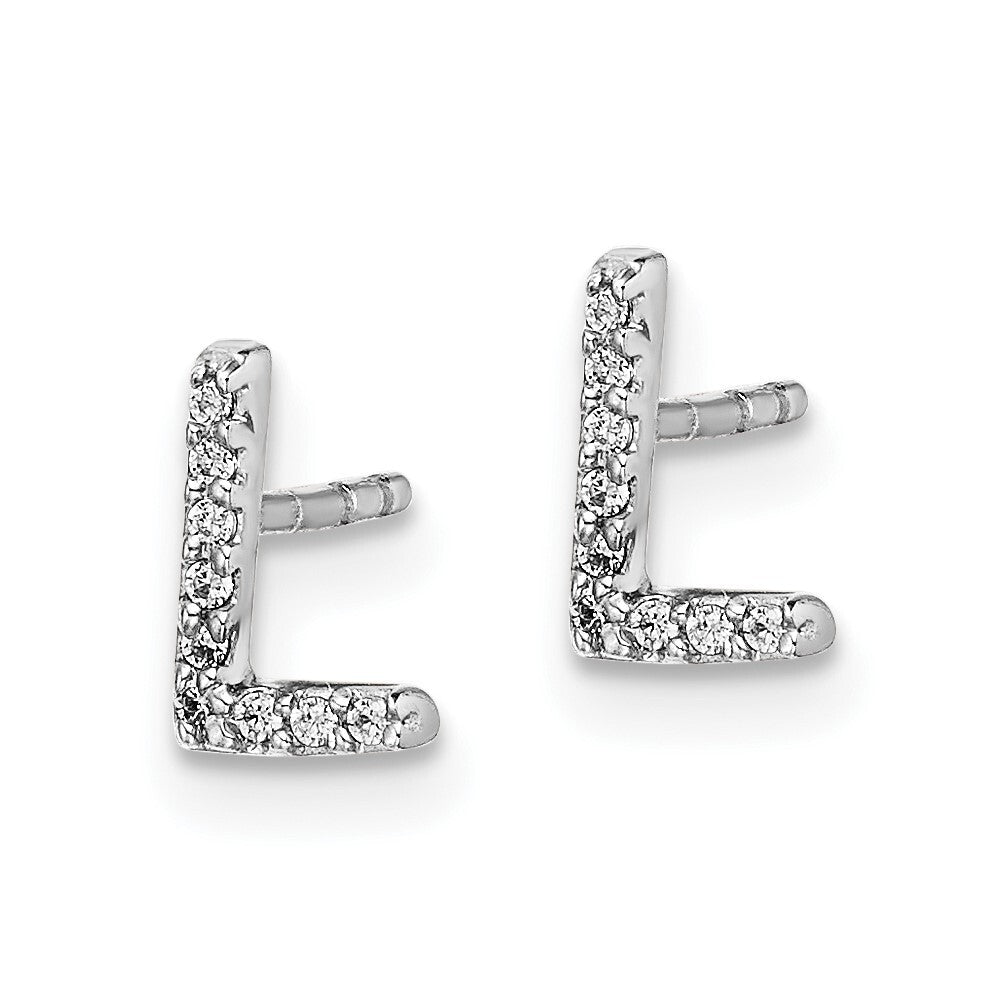 14k White Gold Diamond Initial L Stud Earrings Gift for Women