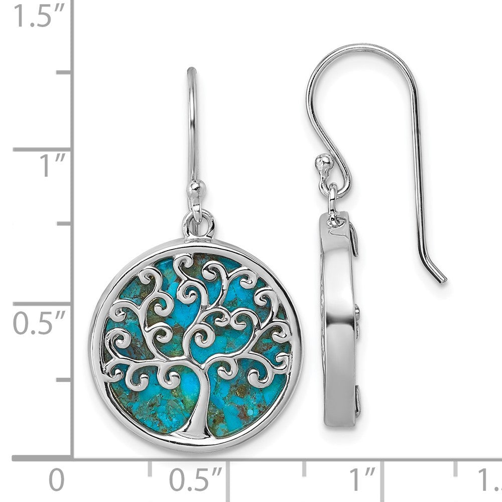 Sterling Silver Polished Compressed Turquoise Tree Of Life Earrings