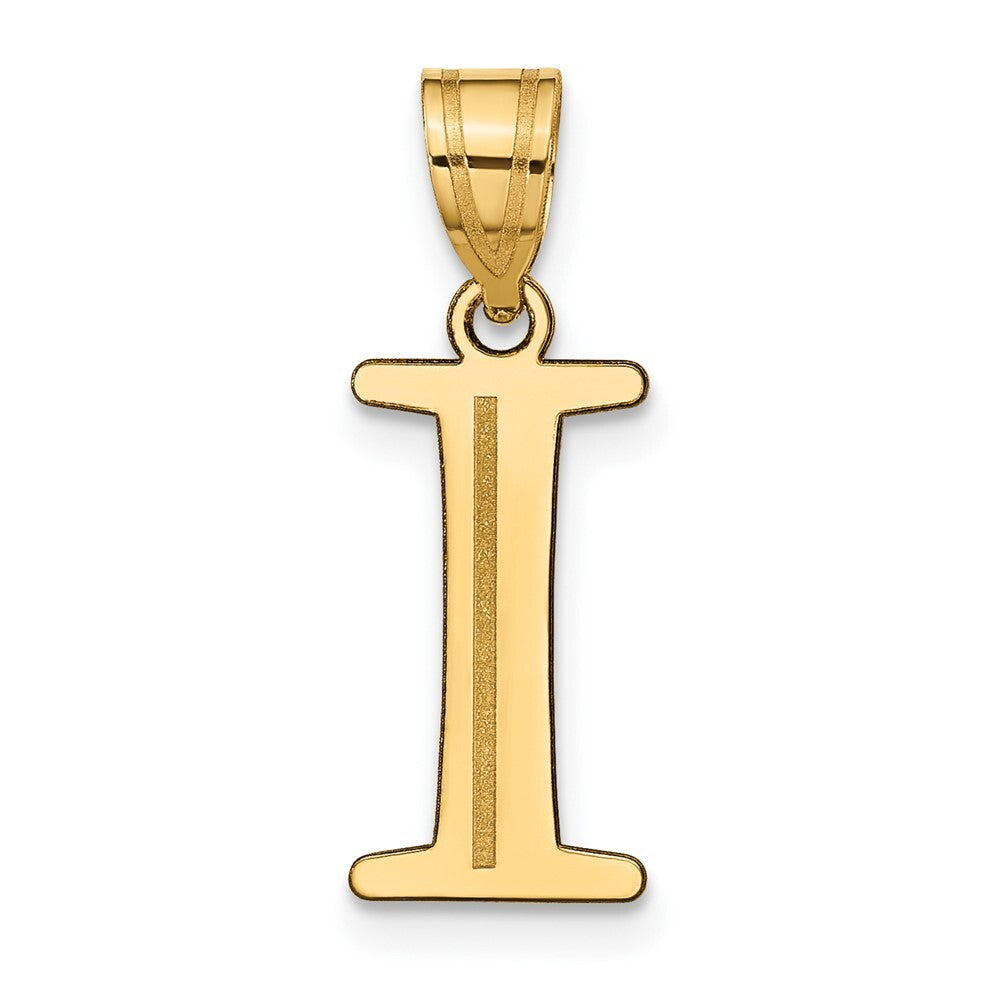 14k Yellow Gold Polished Etched Letter I Initial Pendant for Women