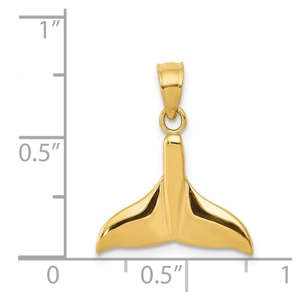 14k Yellow Gold Solid Polished Open-Backed Whale Tail Pendant for Women
