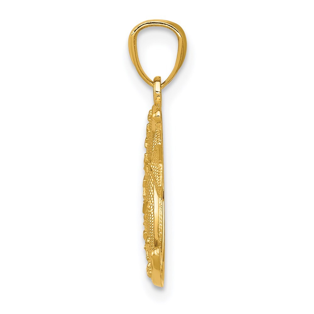 14k Yellow Gold Gold Polished and Textured Moon and Stars Pendant for Women