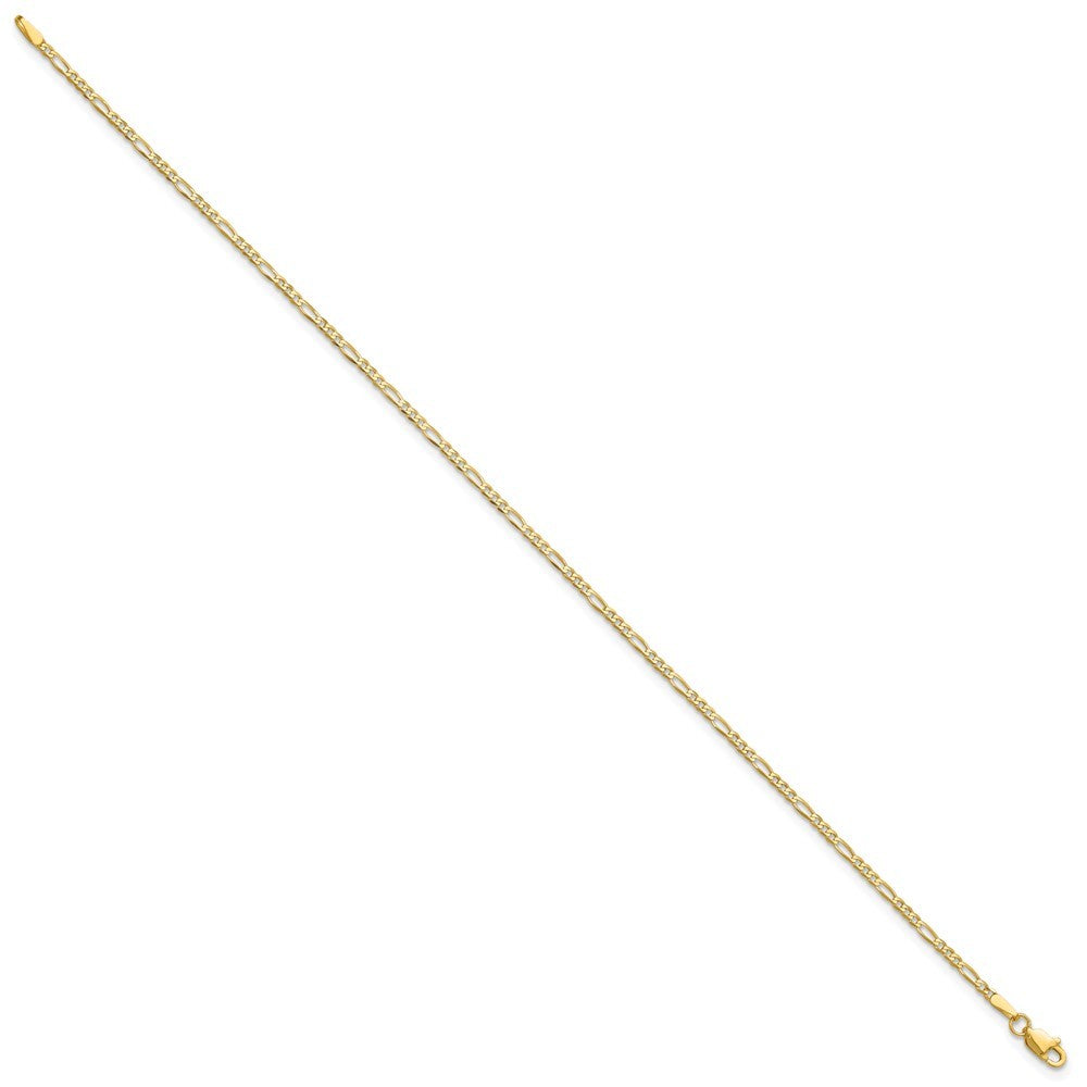 14k Yellow Gold 9 inch 1.8mm Flat Figaro with Lobster Clasp Anklet