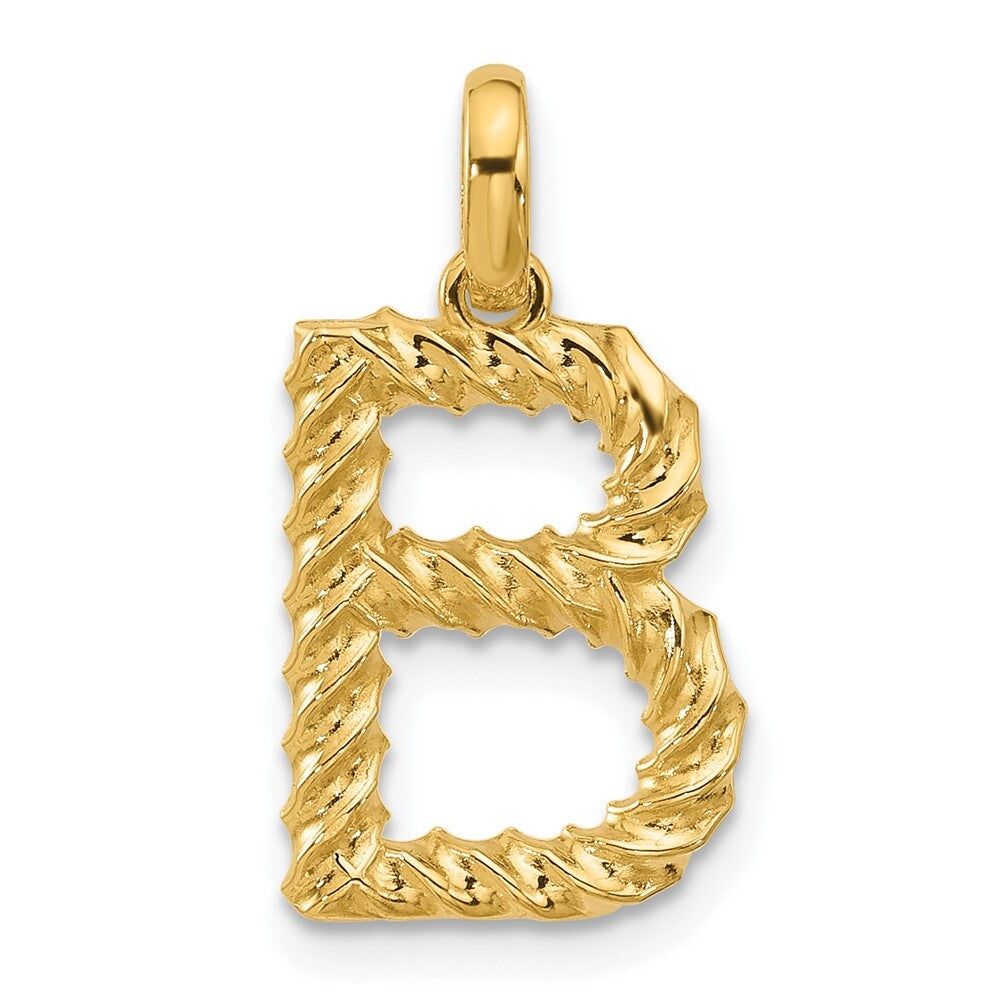 14k Yellow Gold Fancy Twist Letter B Pendant for Women