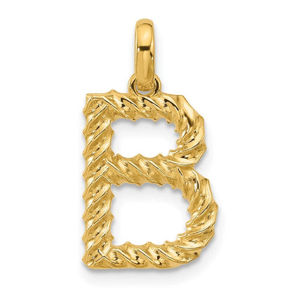 14k Yellow Gold Fancy Twist Letter B Pendant for Women