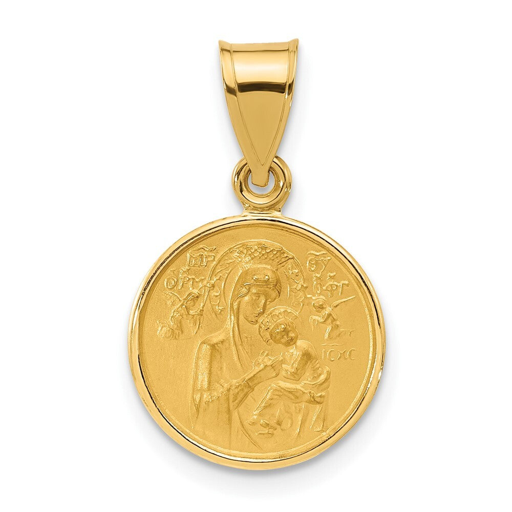 14k Yellow Gold Polished Satin Solid Our Lady of Perpetual Help Medal Pendant