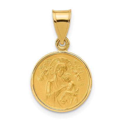 14k Yellow Gold Polished Satin Solid Our Lady of Perpetual Help Medal Pendant