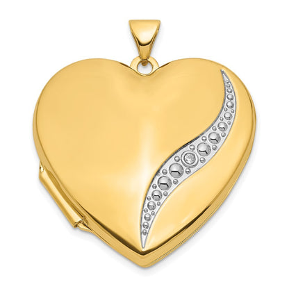 14k Yellow Gold With White Rhodium Wave Diamond 27mm Heart Locket Pendant