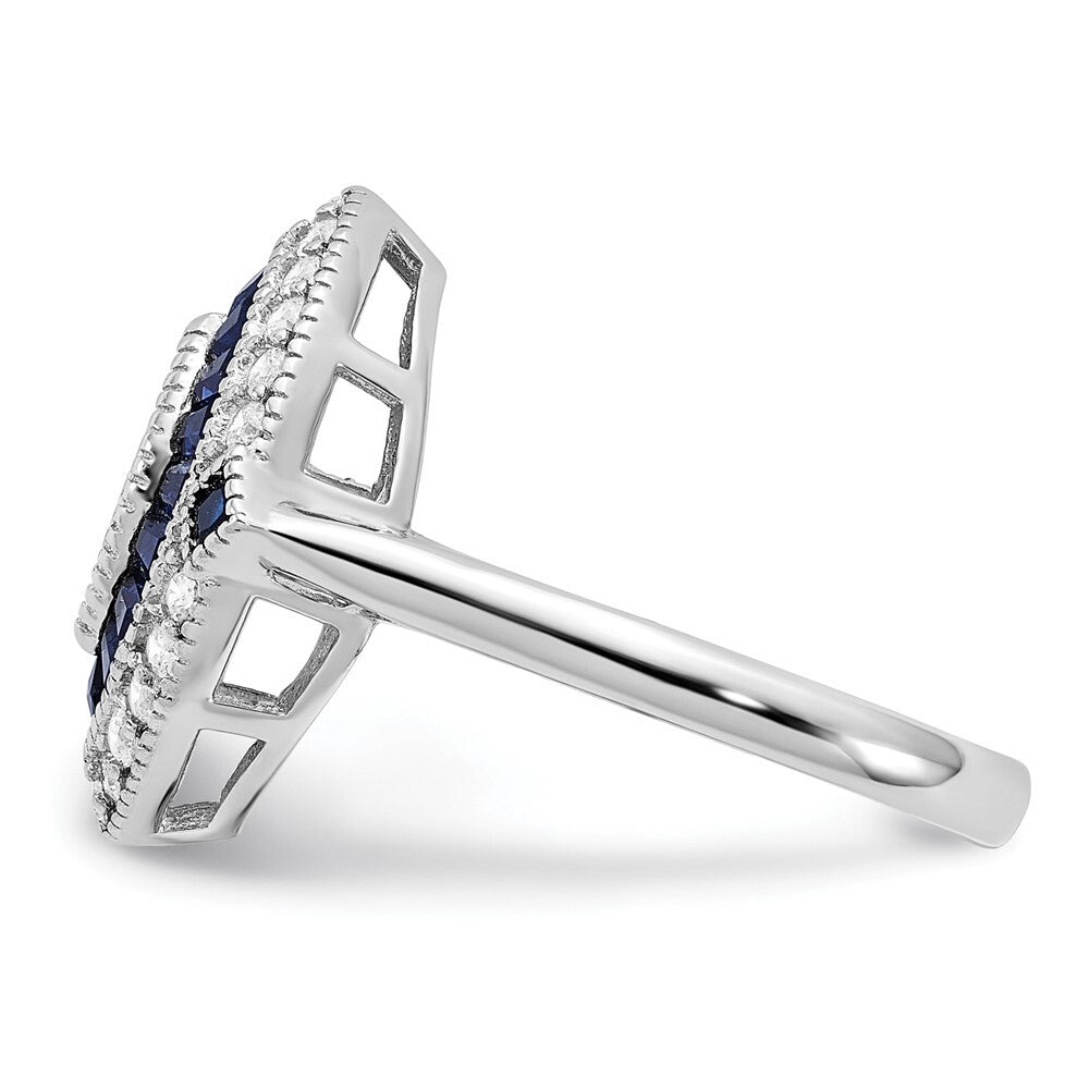 Sterling Silver Rhodium-plated Cubic Zirconia and Blue Spinel Ring SZ 7