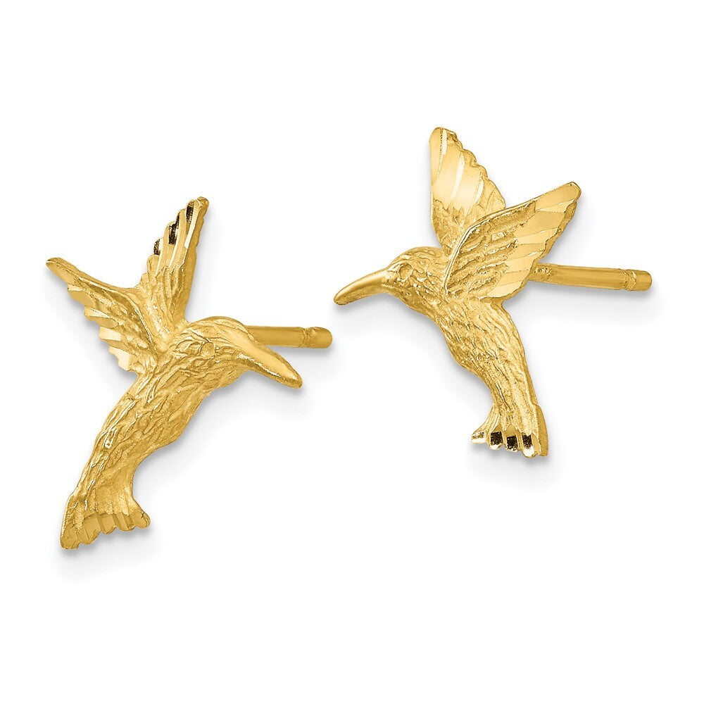 14k Yellow Gold Hummingbird Stud Earrings Gift for Women