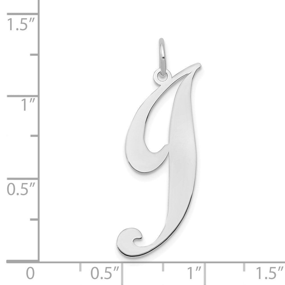 14k White Gold Large Fancy Script Letter J Initial Charm Pendant