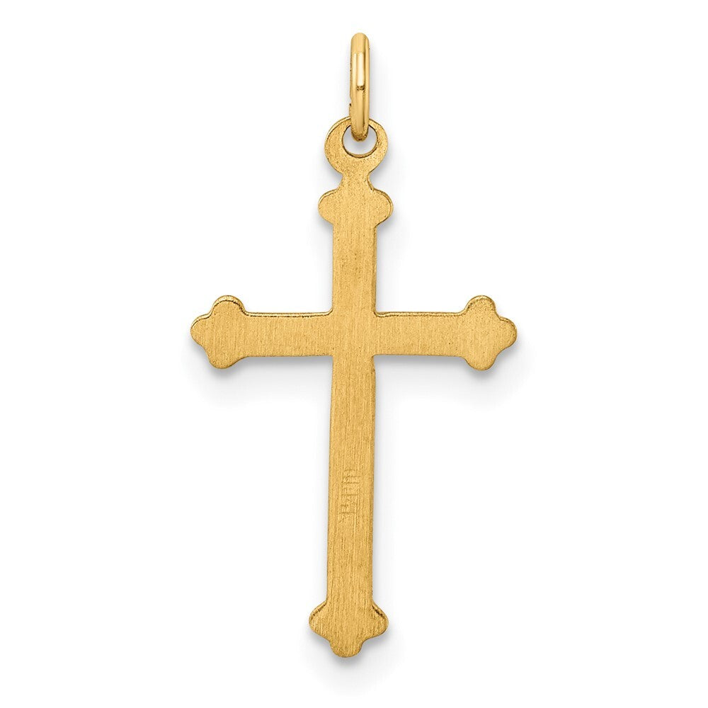 14k Yellow Gold Polished and Textured Solid Diamond Shape Cross Pendant