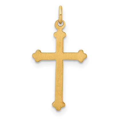 14k Yellow Gold Polished and Textured Solid Diamond Shape Cross Pendant