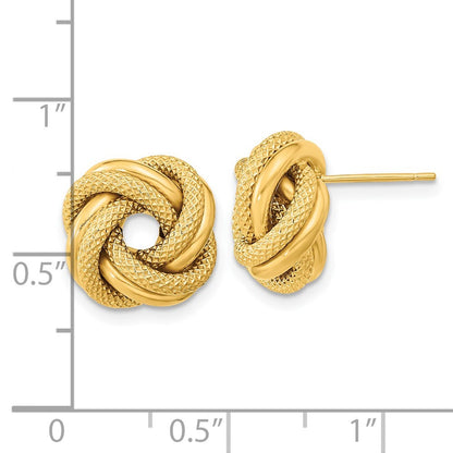 14k Yellow Gold Polished Textured Double Love Knot Stud Earrings Gift for Women