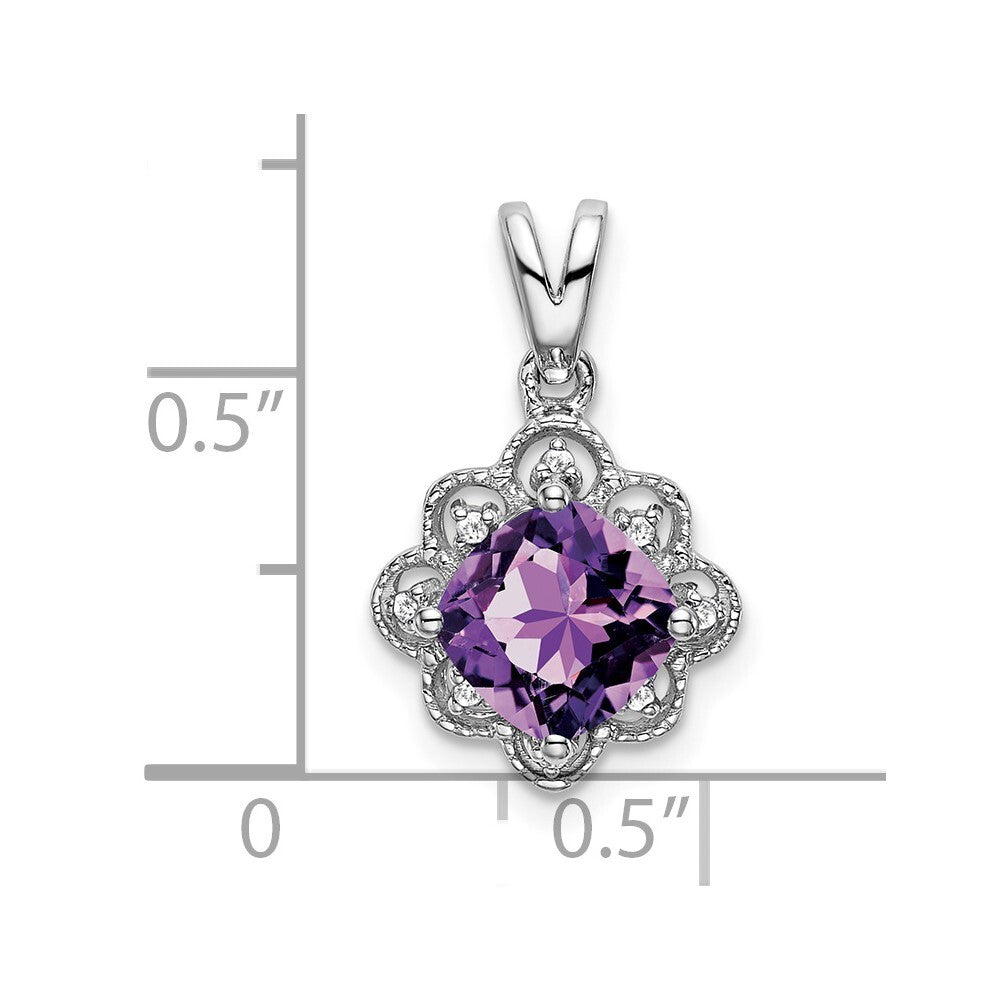 14k White Gold Amethyst and Diamond Scalloped Pendant for Women