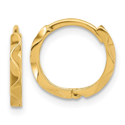 14k Yellow Gold Polished Wavy Hinged Hoop Earrings Gift for Women
