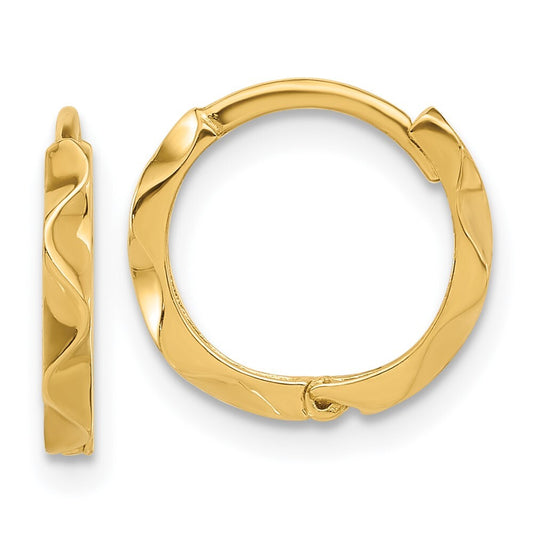 14k Yellow Gold Polished Wavy Hinged Hoop Earrings Gift for Women