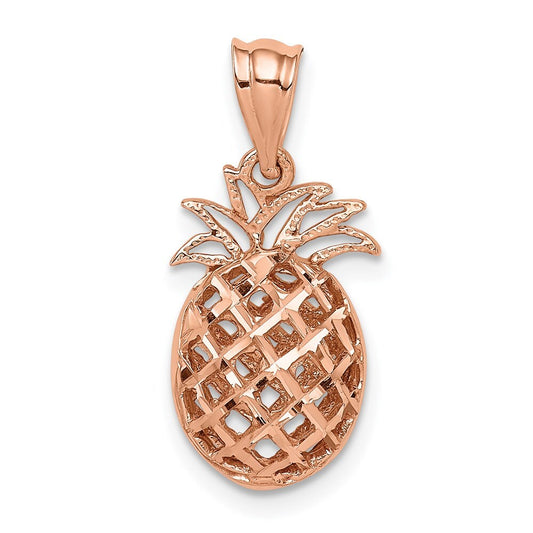 14k Rose Gold Rose Polished & Diamond-cut 3D Pineapple Pendant for Women