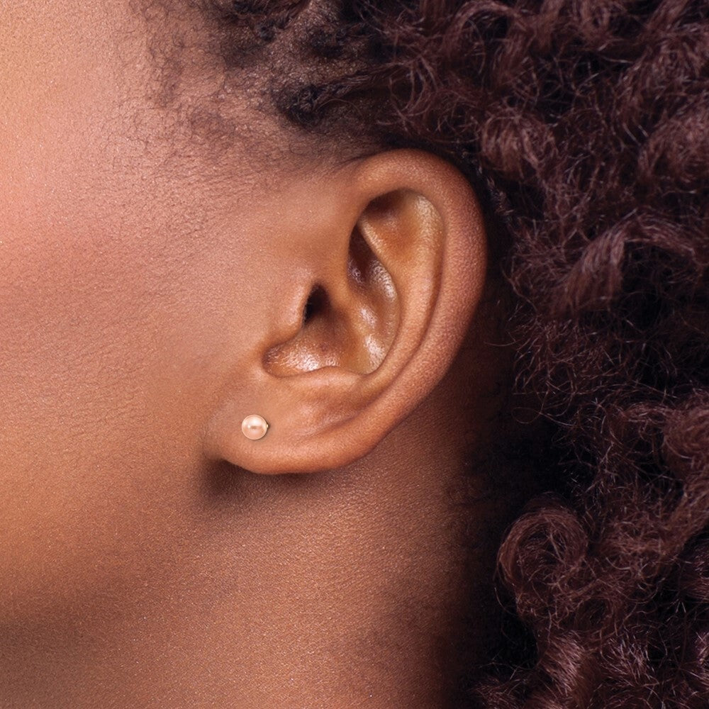 14k Yellow Gold 4-5mm Pink Round Freshwater Cultured Pearl Stud Earrings