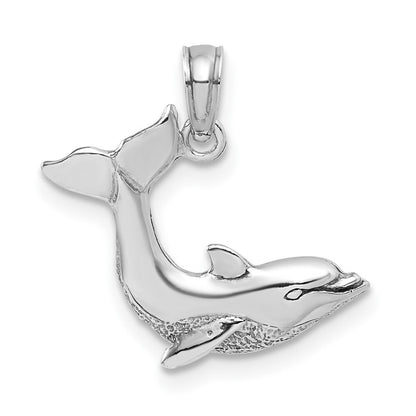 14k White Gold Jumping Dolphin Charm Pendant for Women