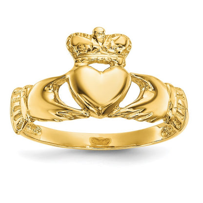 14K Yellow Gold Polished Claddagh Ring