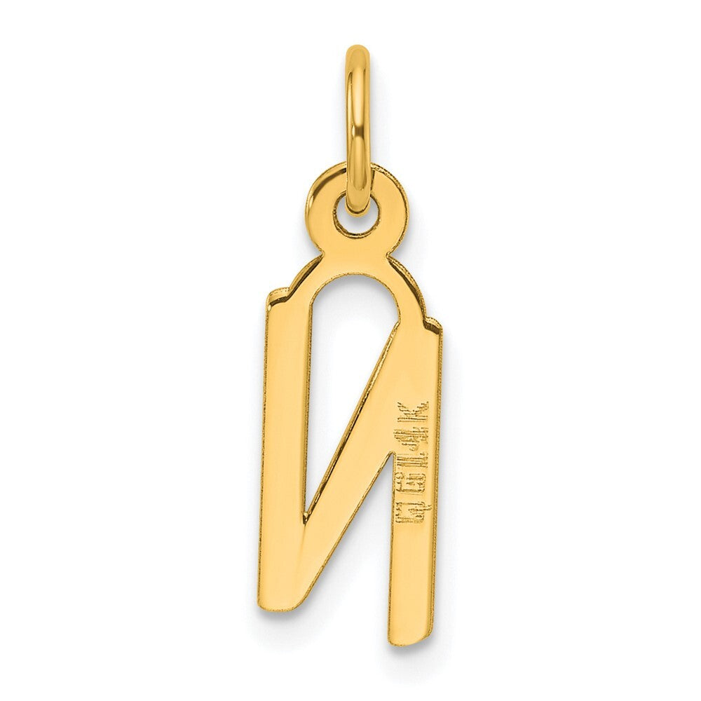 14k Yellow Gold Slanted Block Letter N Initial Charm Pendant for Women