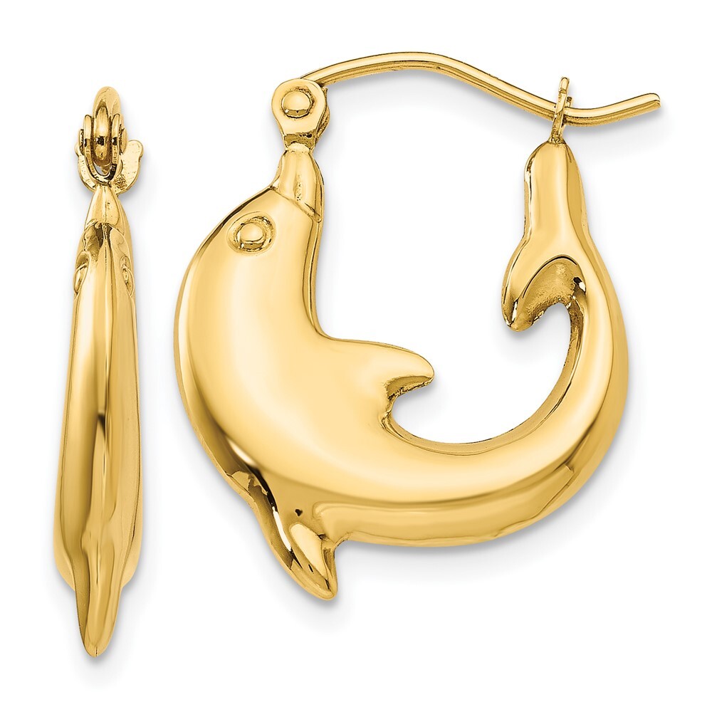 14k Yellow Gold Polished Dolphin Hoop Earrings Gift for Women