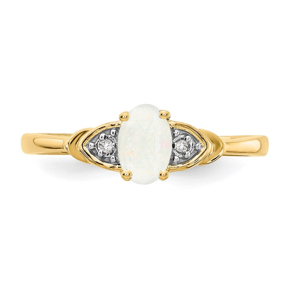 14K Yellow Gold Opal and Diamond Ring