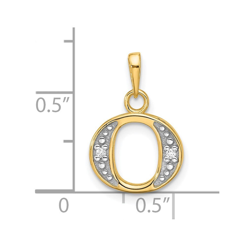 14k Yellow Gold with Rhodium Diamond Letter O Initial Pendant