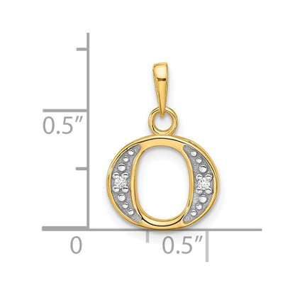 14k Yellow Gold with Rhodium Diamond Letter O Initial Pendant