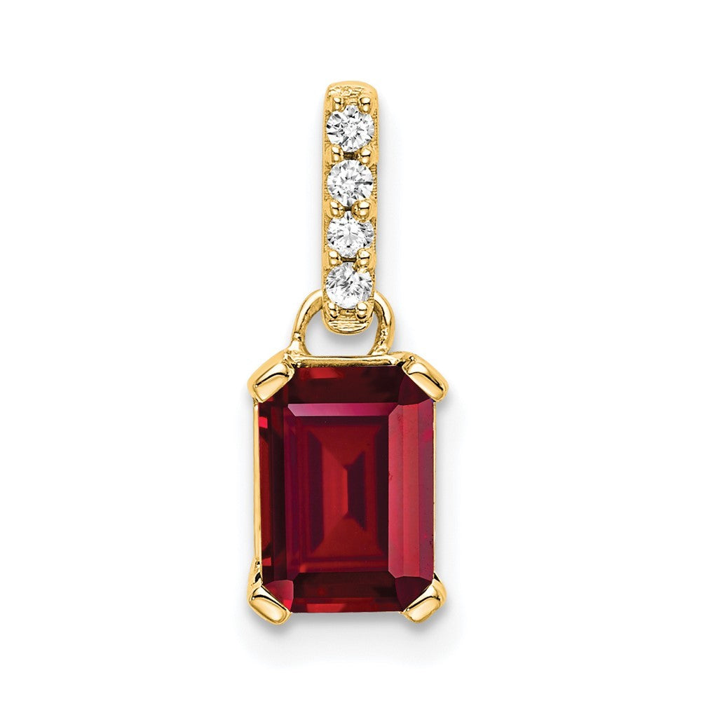 14k Yellow Gold Created Ruby and Diamond Pendant