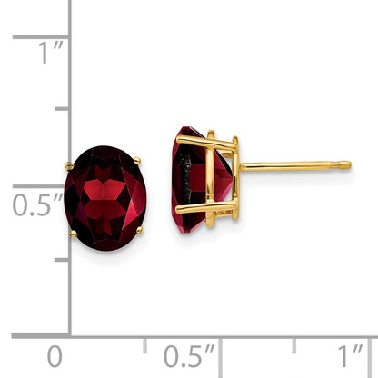 14k Yellow Gold 9x7mm Oval Garnet Stud Earrings