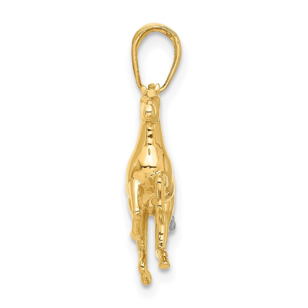 14k Yellow Gold and White Rhodium Diamond-Cut 3D Horse Pendant for Women
