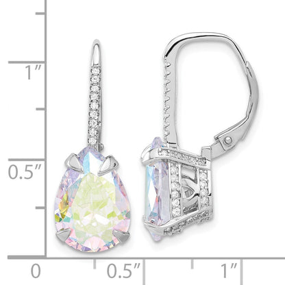 Sterling Silver Rhodium-plated Pear Iridescent Cubic Zirconia Leverback Earrings