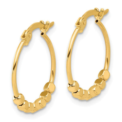 14k Yellow Gold Polished Beads Hoop Earrings Gift for Women