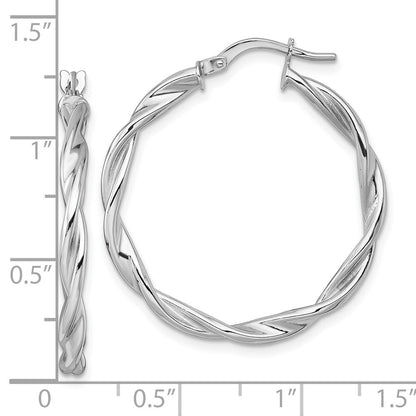 14k White Gold Polished Twist Hoop Earrings Gift for Women