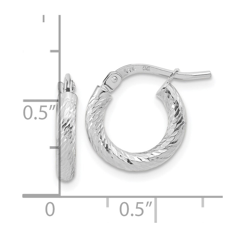 14k White Gold Polished Diamond-cut 2.4mm Hoop Earrings Gift for Women