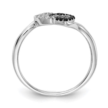 14k White Gold Black and White Diamond Double Heart Ring Size 6