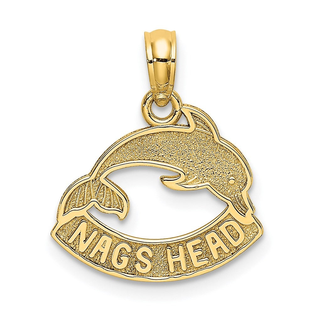 14k Yellow Gold Textured NAGS HEAD w/ Dolphin Charm